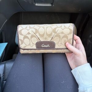 Vintage Coach Ashley Signature Canvas Wallet in Beige and Dark Brown